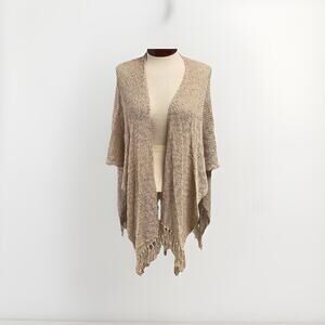 Coldwater Creek Crochet Knit Wrap One Size Neutral Minimalist Woven Fringe